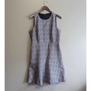 J.Crew Piper A-Line Dress 10 Navy Pink Foulard Jacquard Floral Lined Sleeveless